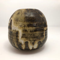 Brown, Cream and Ochre Glazed Round Studio Pottery Budvase