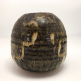Brown, Cream and Ochre Glazed Round Studio Pottery Budvase
