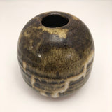 Brown, Cream and Ochre Glazed Round Studio Pottery Budvase