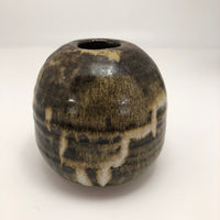 Brown, Cream and Ochre Glazed Round Studio Pottery Budvase