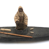 Antique Inuit Hide Kayak with Carved Wooden Figure