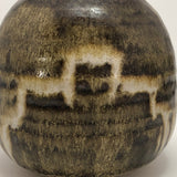 Brown, Cream and Ochre Glazed Round Studio Pottery Budvase