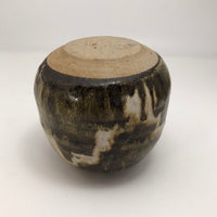 Brown, Cream and Ochre Glazed Round Studio Pottery Budvase