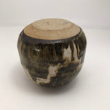 Brown, Cream and Ochre Glazed Round Studio Pottery Budvase