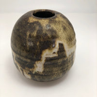 Brown, Cream and Ochre Glazed Round Studio Pottery Budvase