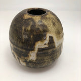 Brown, Cream and Ochre Glazed Round Studio Pottery Budvase