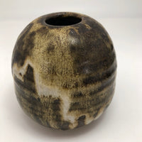 Brown, Cream and Ochre Glazed Round Studio Pottery Budvase