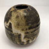Brown, Cream and Ochre Glazed Round Studio Pottery Budvase