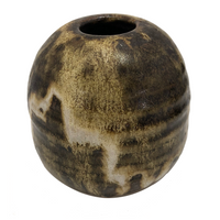 Brown, Cream and Ochre Glazed Round Studio Pottery Budvase