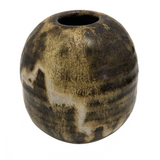 Brown, Cream and Ochre Glazed Round Studio Pottery Budvase