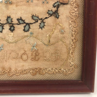 Lovely Small 19th C. Needlework Sampler on Linen Monogrammed MAM