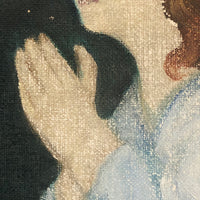 Vintage Oil on Canvas Painting of Girl Praying with Heavenly Light!