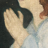 Vintage Oil on Canvas Painting of Girl Praying with Heavenly Light!