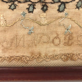 Lovely Small 19th C. Needlework Sampler on Linen Monogrammed MAM