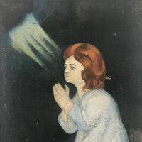 Vintage Oil on Canvas Painting of Girl Praying with Heavenly Light!