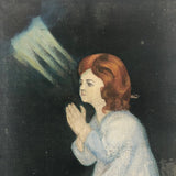 Vintage Oil on Canvas Painting of Girl Praying with Heavenly Light!