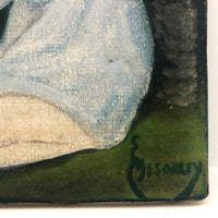 Vintage Oil on Canvas Painting of Girl Praying with Heavenly Light!