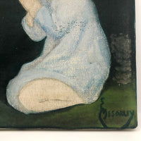 Vintage Oil on Canvas Painting of Girl Praying with Heavenly Light!