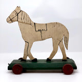 Antique Wooden Folk Art US Army Horse Pull Toy