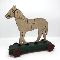 Antique Wooden Folk Art US Army Horse Pull Toy