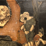 Antique Italian Renaissance Revival Etched Bone and Wood Marquetry Scene on Panel