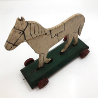 Antique Wooden Folk Art US Army Horse Pull Toy