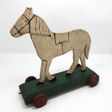 Antique Wooden Folk Art US Army Horse Pull Toy