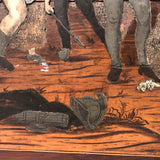 Antique Italian Renaissance Revival Etched Bone and Wood Marquetry Scene on Panel