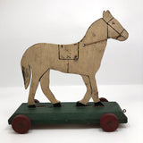 Antique Wooden Folk Art US Army Horse Pull Toy