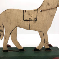 Antique Wooden Folk Art US Army Horse Pull Toy