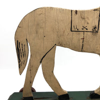 Antique Wooden Folk Art US Army Horse Pull Toy