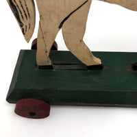 Antique Wooden Folk Art US Army Horse Pull Toy