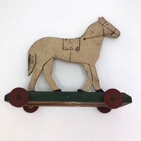 Antique Wooden Folk Art US Army Horse Pull Toy