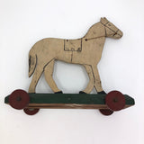 Antique Wooden Folk Art US Army Horse Pull Toy