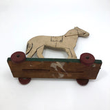 Antique Wooden Folk Art US Army Horse Pull Toy