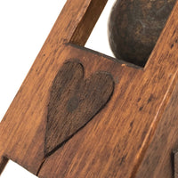 Tall Carved Whimsy with Three Balls in Cages, Inlaid Hearts, and Carved Initials