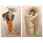 G.A. Hunt 1905 Hand-Painted Postcards, Two Ladies - SOLD INDIVIDUALLY