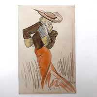 G.A. Hunt 1905 Hand-Painted Postcards, Two Ladies - SOLD INDIVIDUALLY