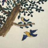 Small Early 19th Century Folk Art Watercolor, Birds in Tree