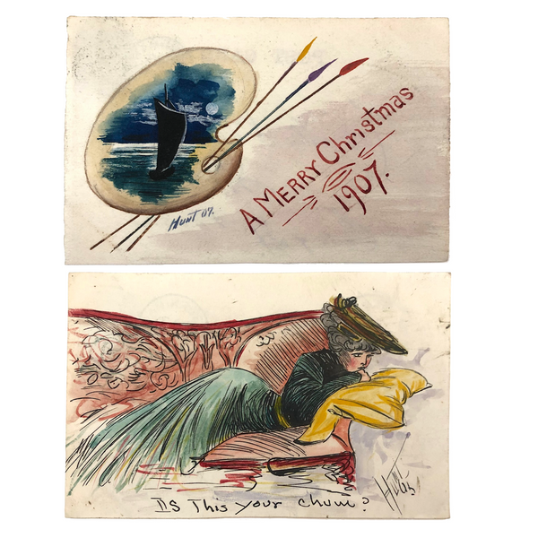 G.A. Hunt Hand-Painted Postcards, Xmas and Chum - SOLD INDIVIDUALLY