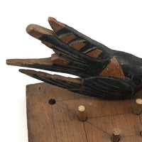 Twelve Men's Morris Old Handmade Game Board with Folk Art Bird Peg!