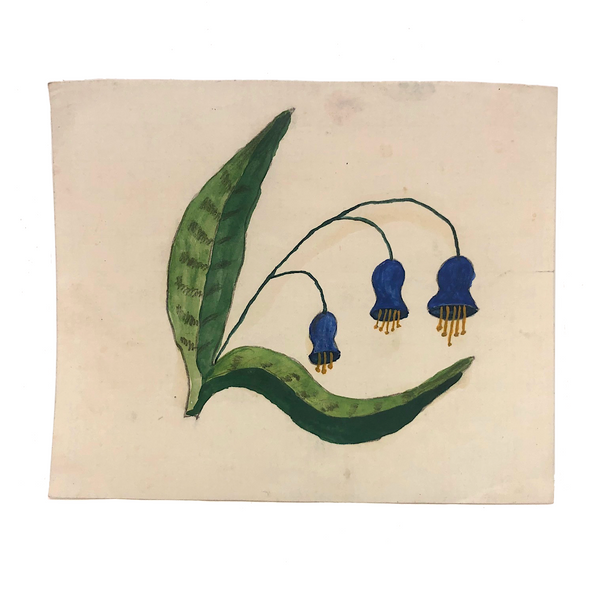 Small Early 19th Century Folk Art Watercolor, Bluebells