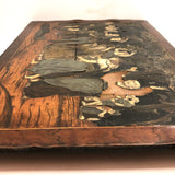 Antique Italian Renaissance Revival Etched Bone and Wood Marquetry Scene on Panel