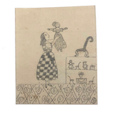 Miniature Early 19th Century Pencil Sketch of Girl with Doll