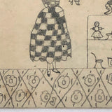 Miniature Early 19th Century Pencil Sketch of Girl with Doll