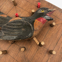 Twelve Men's Morris Old Handmade Game Board with Folk Art Bird Peg!