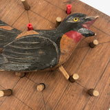 Twelve Men's Morris Old Handmade Game Board with Folk Art Bird Peg!