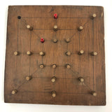 Twelve Men's Morris Old Handmade Game Board with Folk Art Bird Peg!