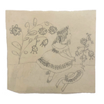 Miniature Early 19th Century Pencil Sketch of Girl with Flowers and Bird