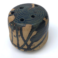 Studio Pottery Ikebana Vase by With Expressionistic Black and Dark Green Glazing